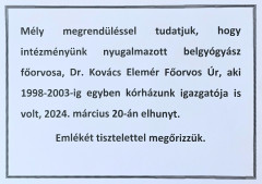 Tisztelettel emlékezünk dr. Kovács Elemér főorvosra