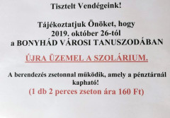 Újra üzemel a szolárium a Bonyhádi Tanuszodában