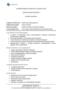 A Mezőföldvíz Kft. álláshirdetése